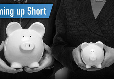 An image with the words Coming Up Short and representing pay inequality between men and women.