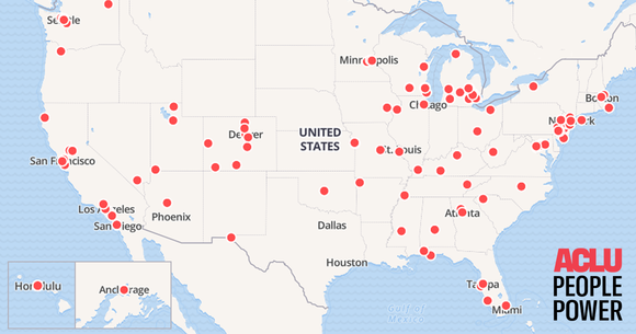 a United States map with many red dots on top