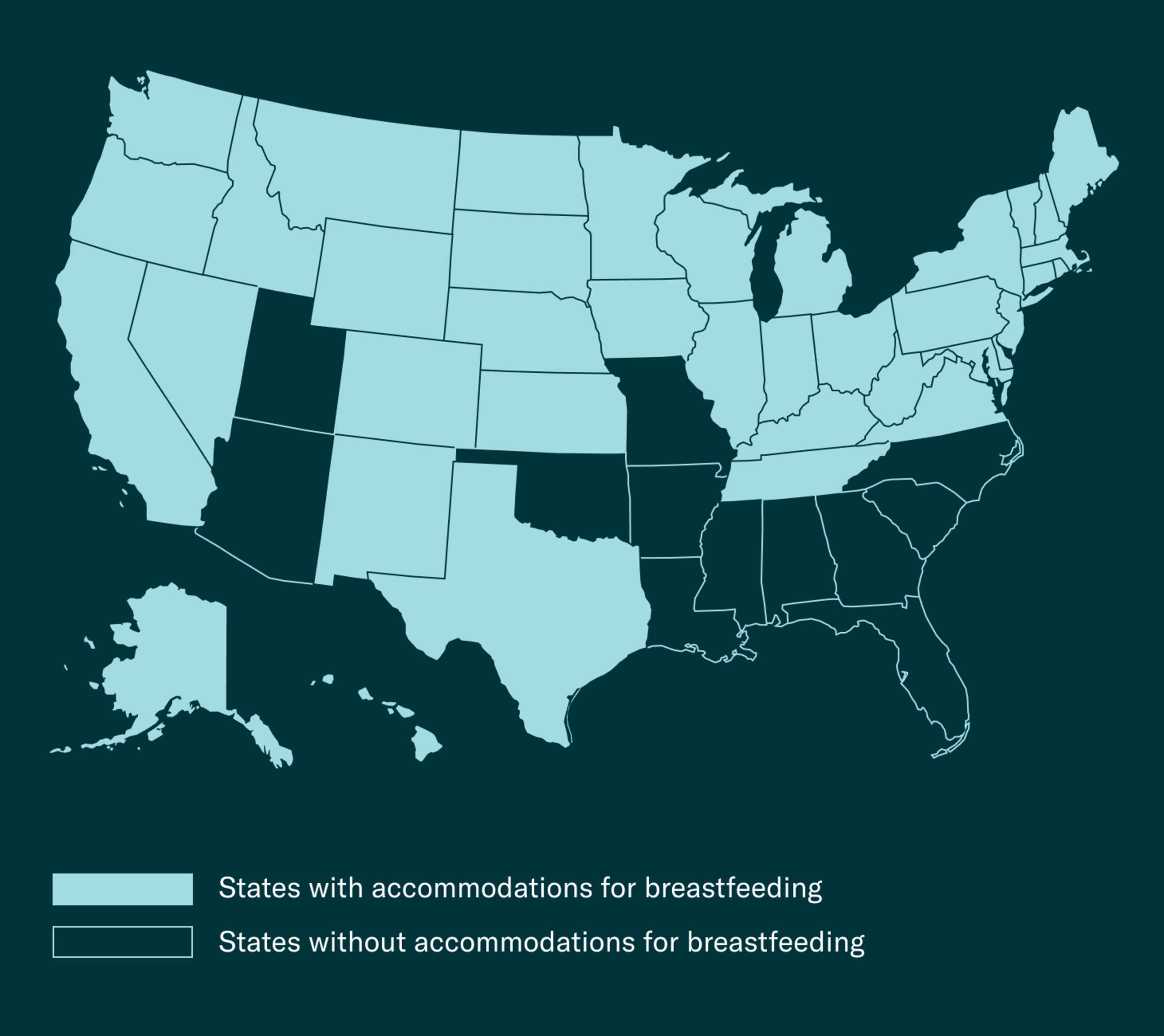 States with breastfeeding accommodations map