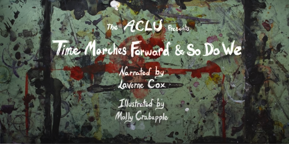 A title card with pain splatters that reads "Time Marches Forward & So Do We"