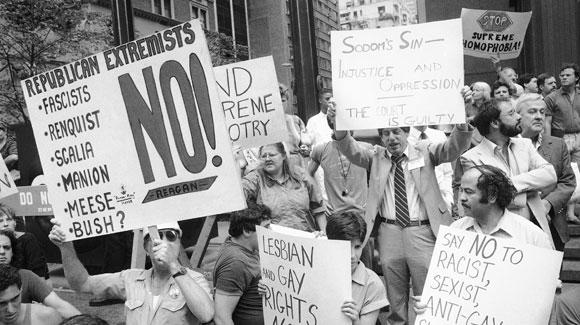 Demonstrators protest the Supreme Court’s ruling on consensual sex between same-sex adults