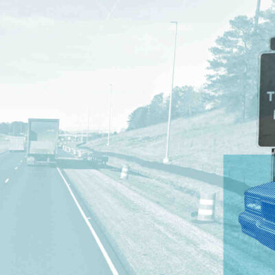 A photo illustration representing a highway exit and a gun.
