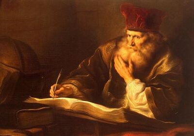 Crop of painting 'An Old Scholar' by Salomon Koninck