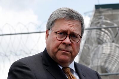 Attorney General William Barr speaks to reporters after touring the Edgefield Federal Correctional Institution Monday, July 8, 2019, in Edgefield, S.C. (AP Photo/John Bazemore)