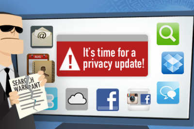 A cartoon of a screen with many app logos, and the words "It's time for a privacy update!"