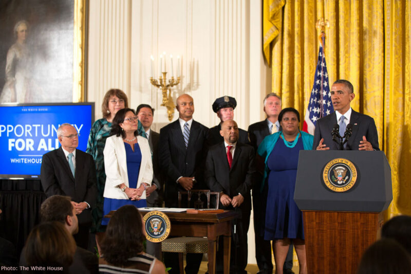 President Obama gives remarks around the signing of EOs 11478 and 11246.