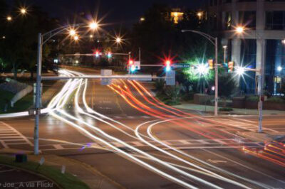Blurred car lights at night