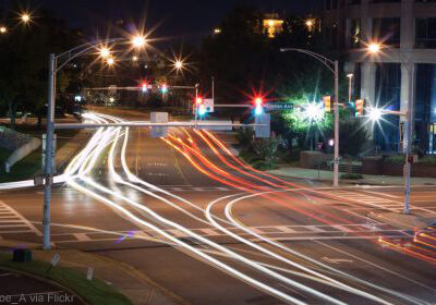 Blurred car lights at night