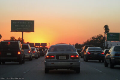 Photo of cars on LA freeway at dusk