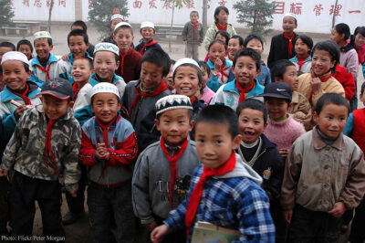 Chinese kids looking at camera