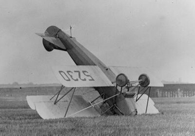 Crashed biplane