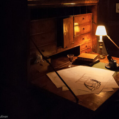 A desk in the dark