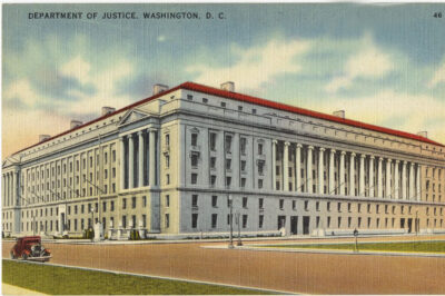 Vintage postcard of DOJ building