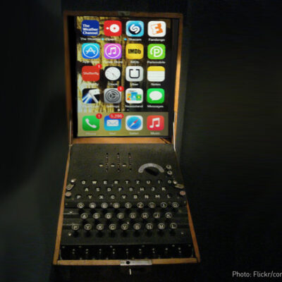 Photo mashup of Enigma machine and iPhone
