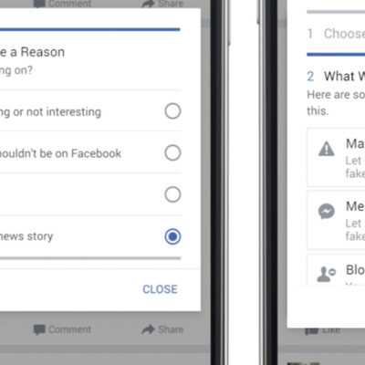 Facebook's fake-news reporting form