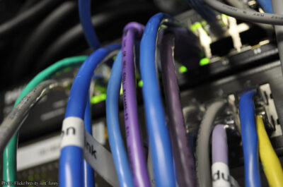 Ethernet cables going into router