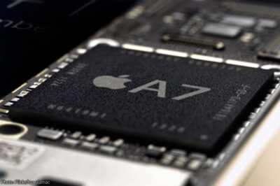 Closeup of an Apple iPhone chip