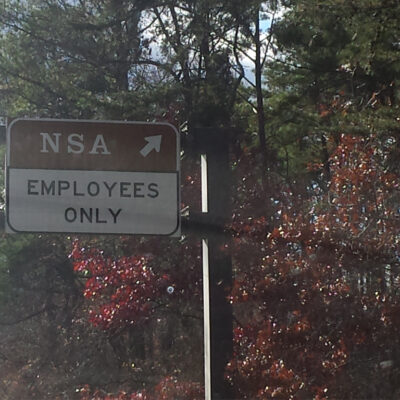 Sign at entrance to NSA building: "Employees Only"