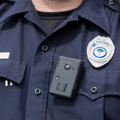Body camera worn on police uniform