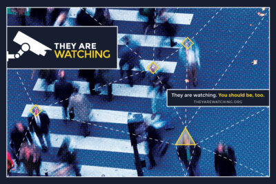 "They Are Watching" promo image showing street surveillance