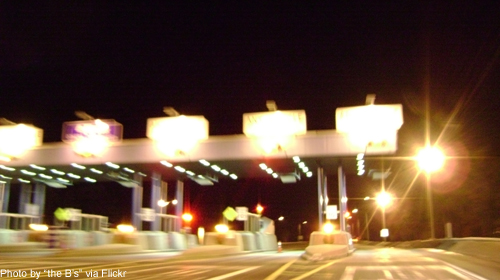 Photo of toll booth at night