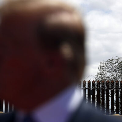 President Donald Trump speaks as he visits a new section of the border wall with Mexico in Calexico, Calif.