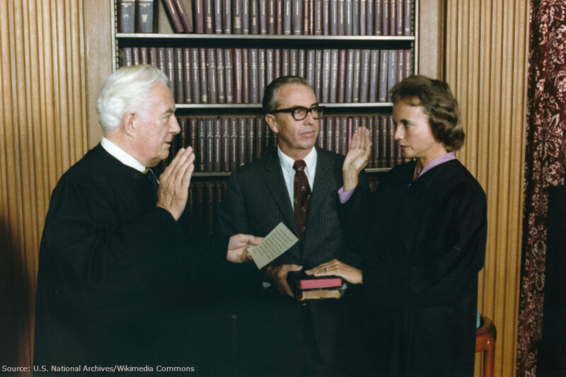 Chief Justice Warren Burger Swears in Sandra Day O'Connor to the Supreme Court.