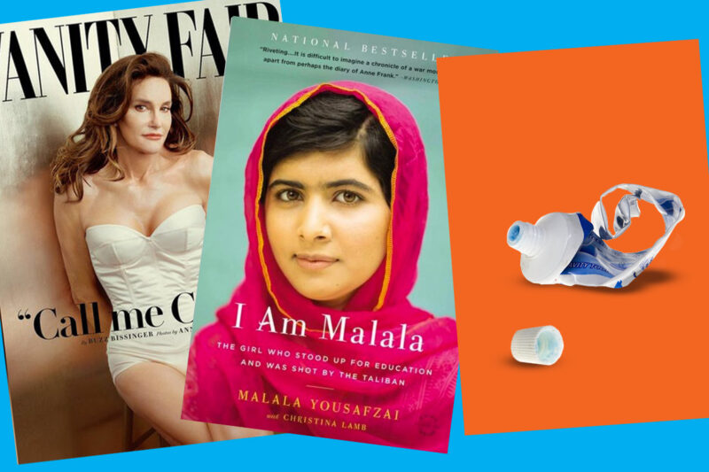 Photo of Caitlyn Jenner's Vanity Fair cover, Malala, and a toothbrush