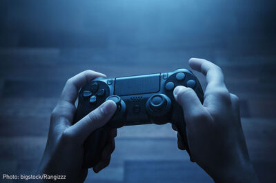 Person playing a video game