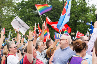 Crowd celebrating same-sex marriage ruling