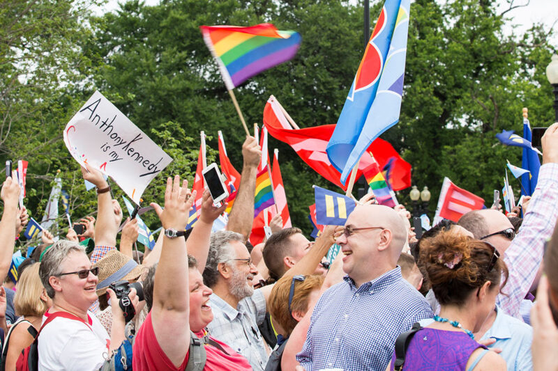 Crowd celebrating same-sex marriage ruling