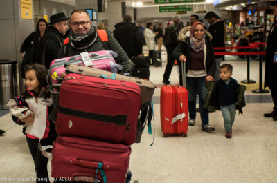 Iraqi refugee family arriving at John F. Kennedy International Airport