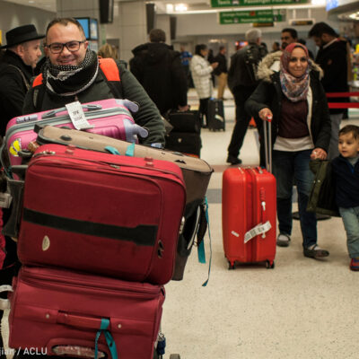 Iraqi refugee family arriving at John F. Kennedy International Airport