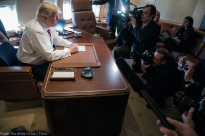 Trump with press on air force one