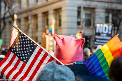 Women's Marcher with LGBT flag