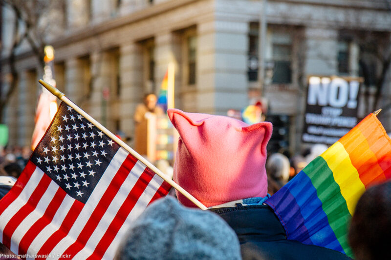 Women's Marcher with LGBT flag