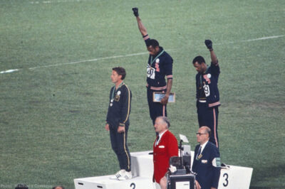 Tommie Smith and John Carlos demonstrating at the Mexico City Olympics 1968
