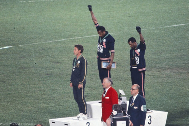 Tommie Smith and John Carlos demonstrating at the Mexico City Olympics 1968