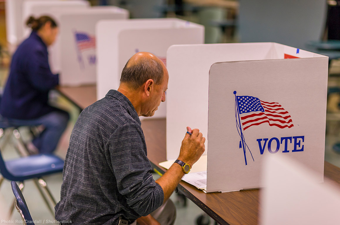 Voter at booth
