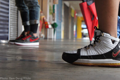 Wearing Nike sneakers