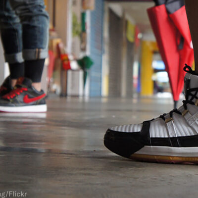 Wearing Nike sneakers