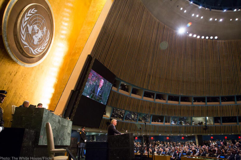 President Trump making a speech at the United Nations