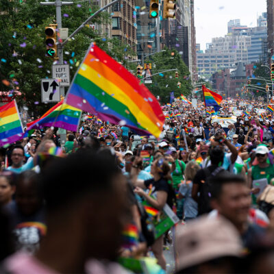 Revelers at an LGBTQ Pride parade