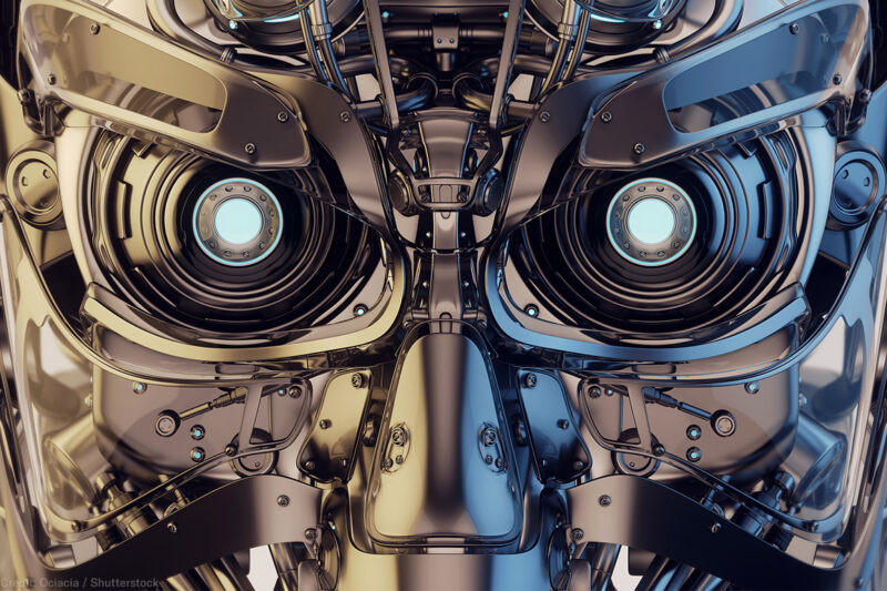 Close up of robotic face