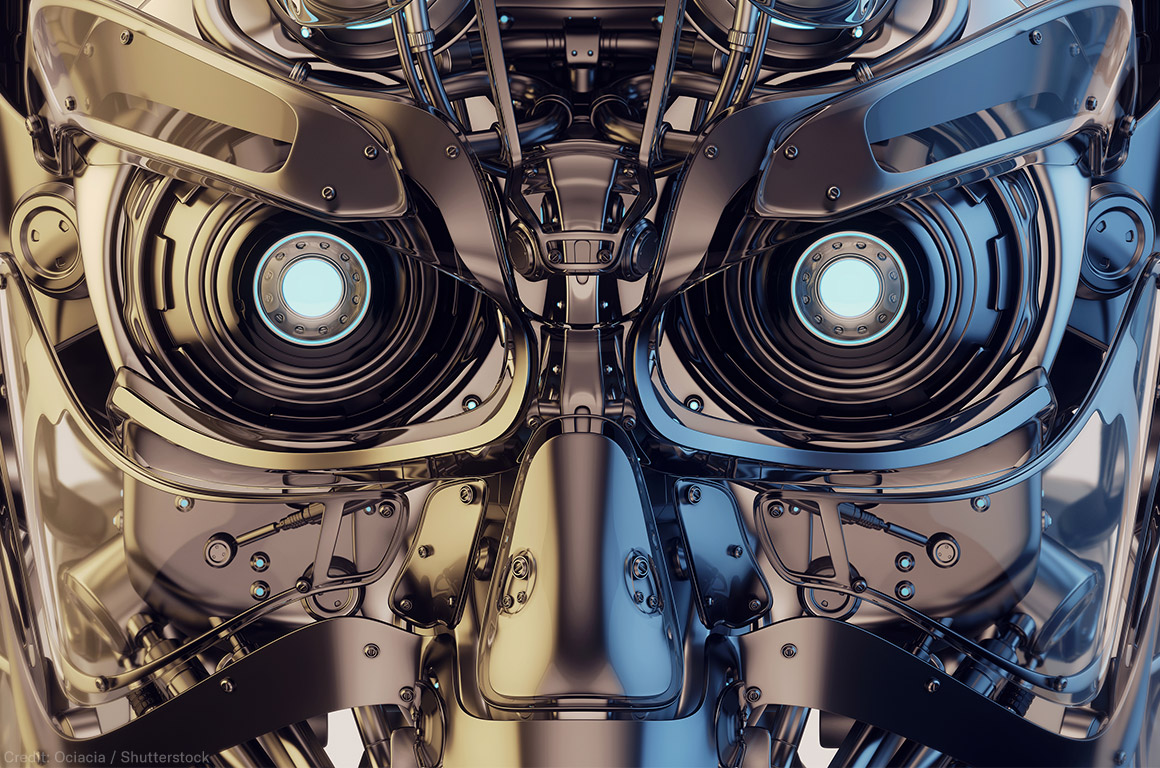 Close up of robotic face