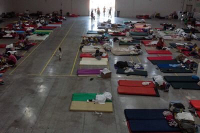 General view inside the Leona Vicario Federal shelter for asylum seekers in Ciudad Juarez on October 9, 2019, Chihuahua state, Mexico