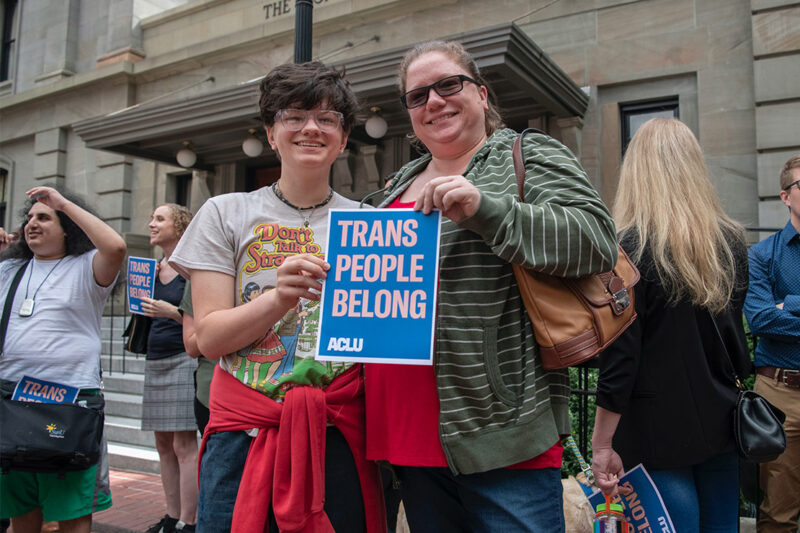 Tyler Warner and his mom, Mandy, outside of a courthouse after a hearing in his case.