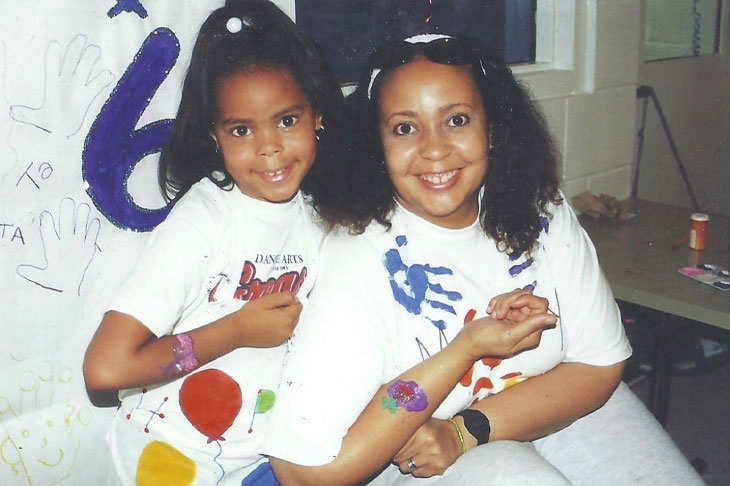 Mother and daughter in white painted T-shirts