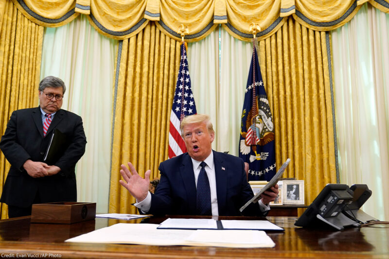 President Donald Trump speaks before signing an executive order aimed at curbing protections for social media giants, taken in the Oval Office of White House