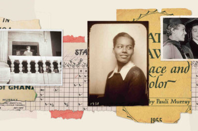 Historical collage of document clippings and photos of Pauli Murray